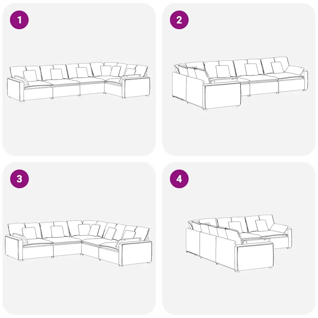 Five Section Modular Lounge Sofa in Grey Velvet with Cushions for Flexible Living Room Arrangement