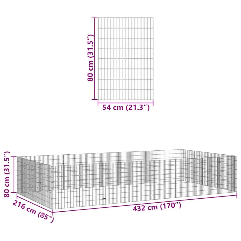 Small Animal Enclosure 24-Panel Pen Flexible Configuration Silver 54 x 80 cm