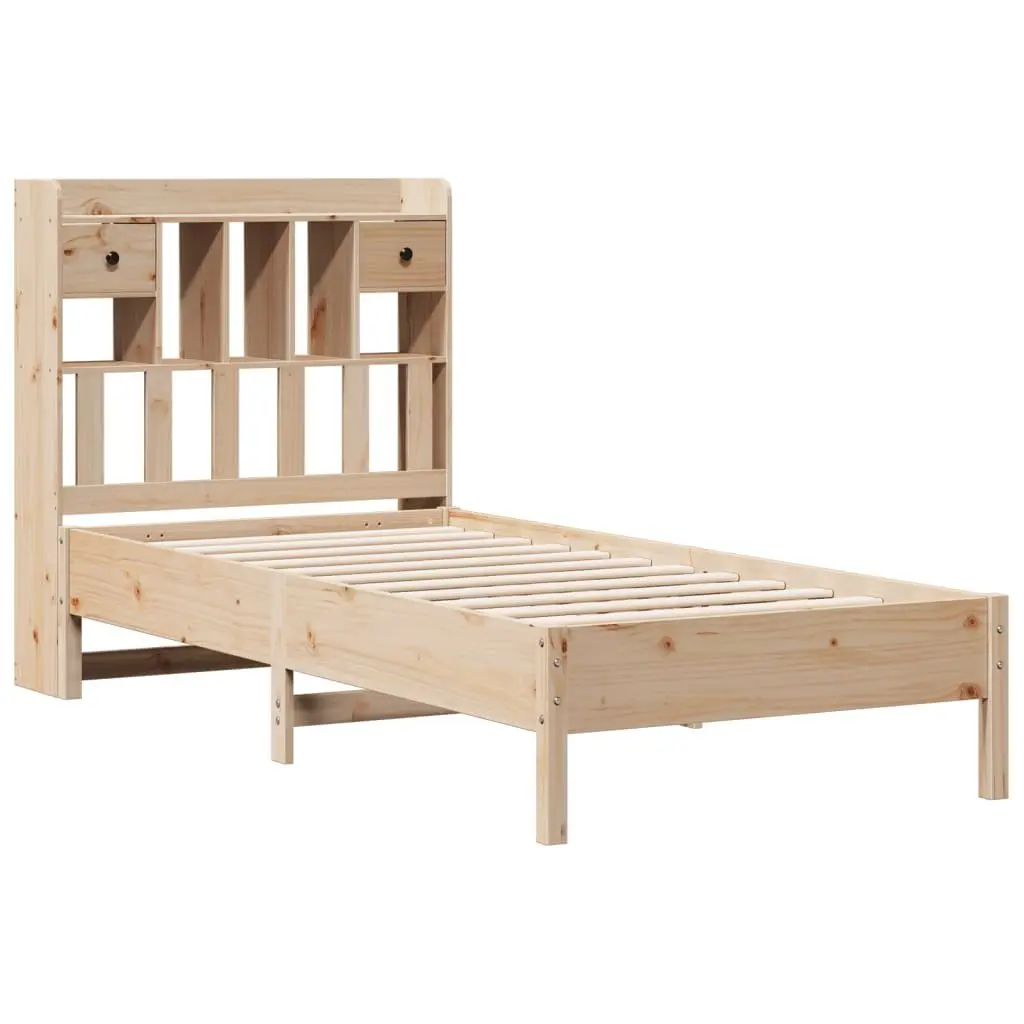 Bookcase Bed Frame Solid Pine Wood 90x190cm Slatted Base