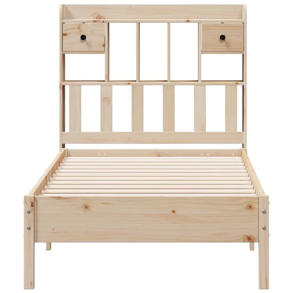 Bookcase Bed Frame Solid Pine Wood 90x190cm Slatted Base