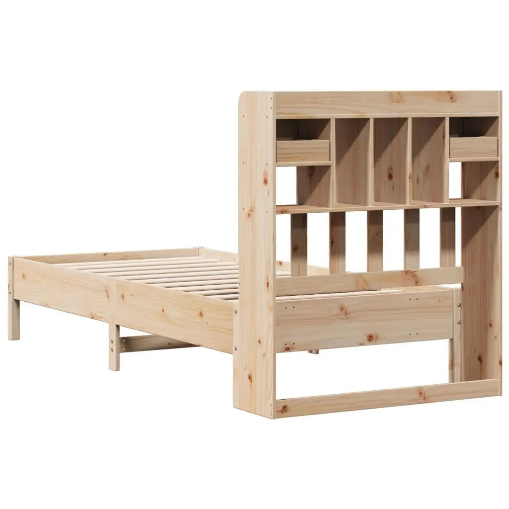 Bookcase Bed Frame Solid Pine Wood 90x190cm Slatted Base
