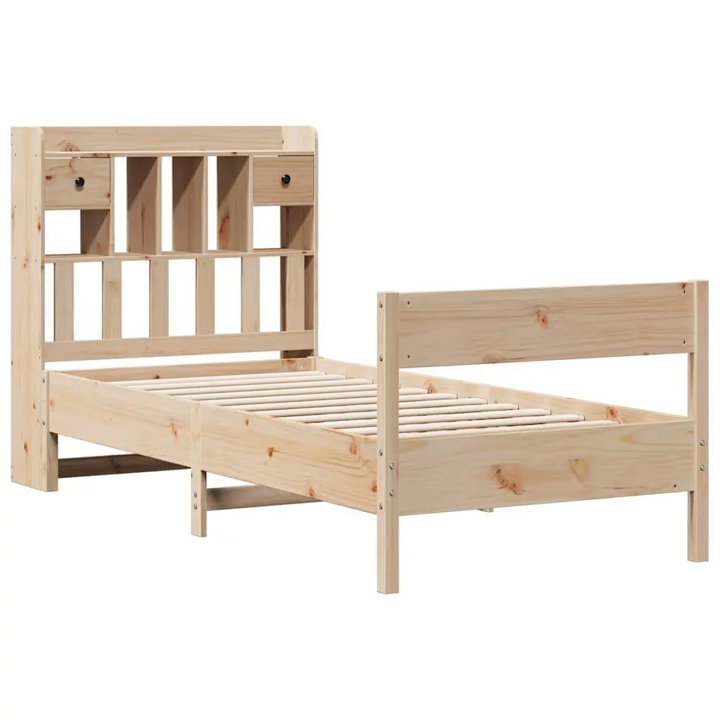 Bookcase Bed Frame Solid Pine Wood 90x190cm Brown Bedroom Furniture Headboard