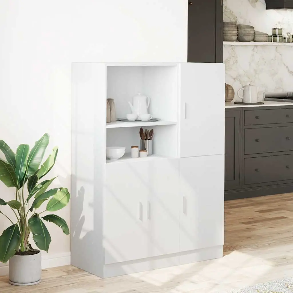 2 Piece Kitchen Cabinet Set Wall Mount Storage White Engineered Wood Cupboard