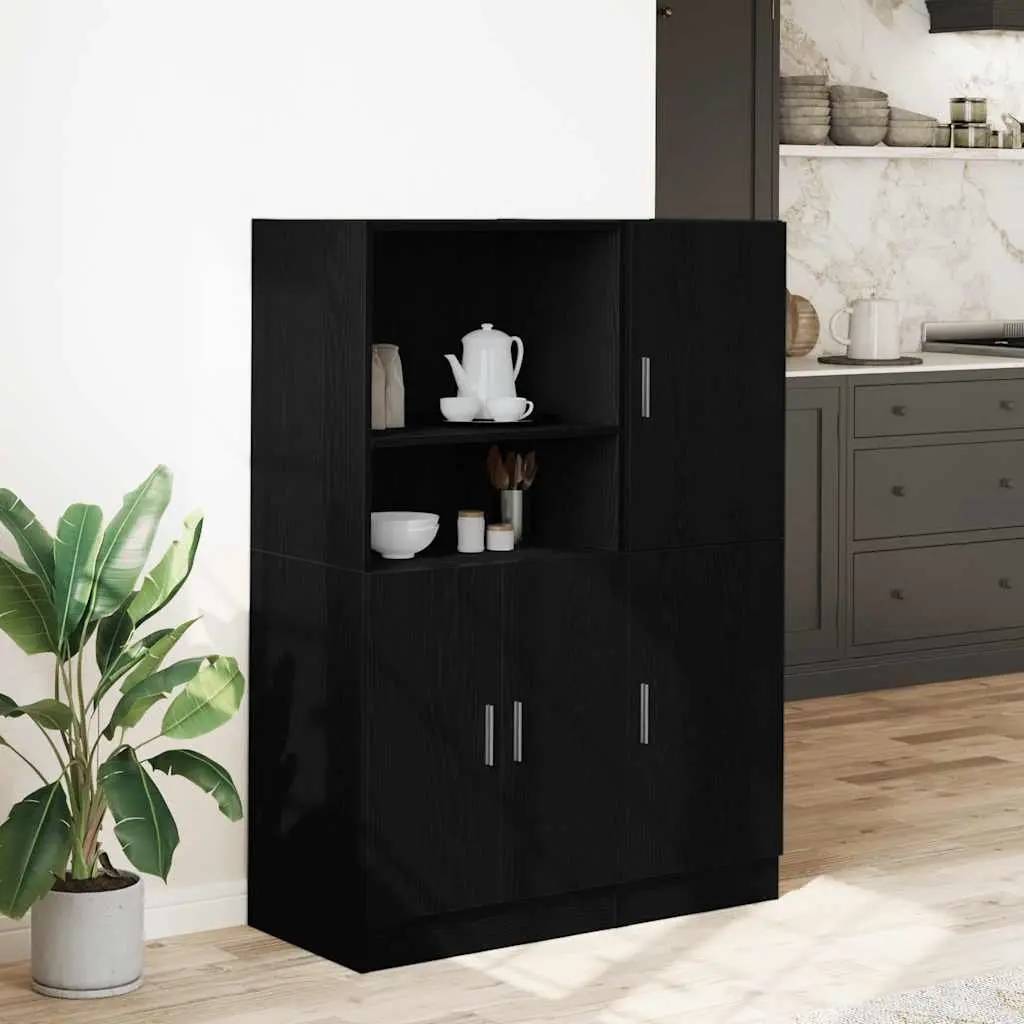 Black Wall Mounted Kitchen Cabinet Set 2 Piece Engineered Wood Storage Shelves