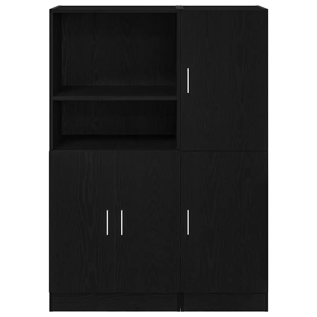 Black Wall Mounted Kitchen Cabinet Set 2 Piece Engineered Wood Storage Shelves