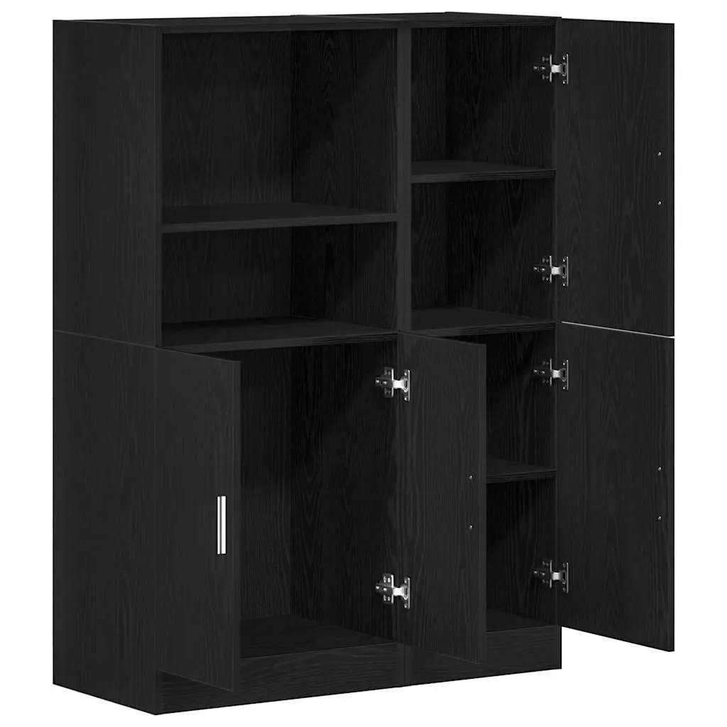 Black Wall Mounted Kitchen Cabinet Set 2 Piece Engineered Wood Storage Shelves