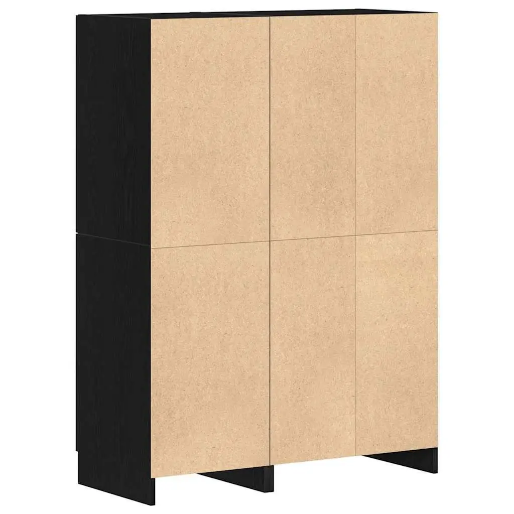 Black Wall Mounted Kitchen Cabinet Set 2 Piece Engineered Wood Storage Shelves