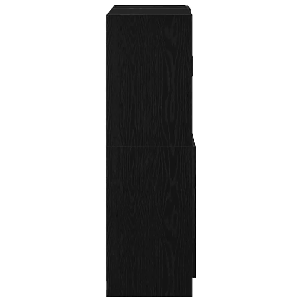 Black Wall Mounted Kitchen Cabinet Set 2 Piece Engineered Wood Storage Shelves