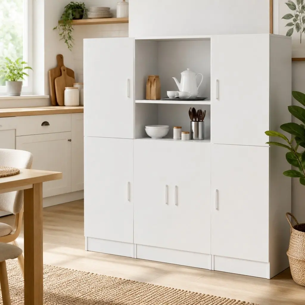 Kitchen Cabinets Set White Wall Mounted 3 Pieces Storage Organiser