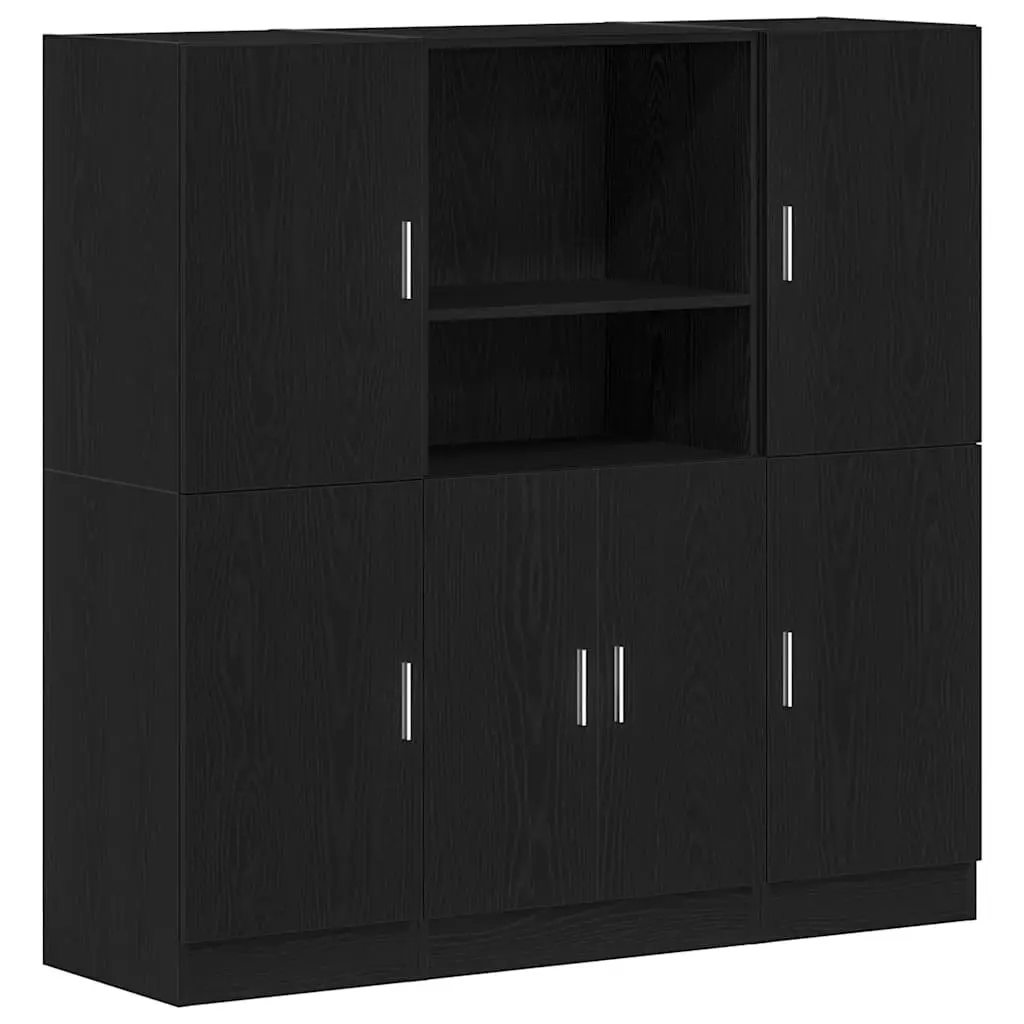 Black Kitchen Cabinet Set 3 Piece Wall Mount Storage Shelving Engineered Wood