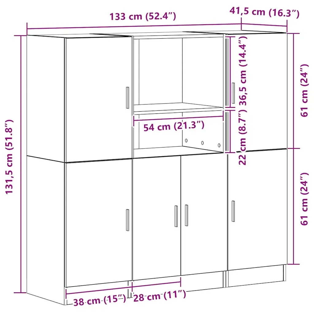 Black Kitchen Cabinet Set 3 Piece Wall Mount Storage Shelving Engineered Wood