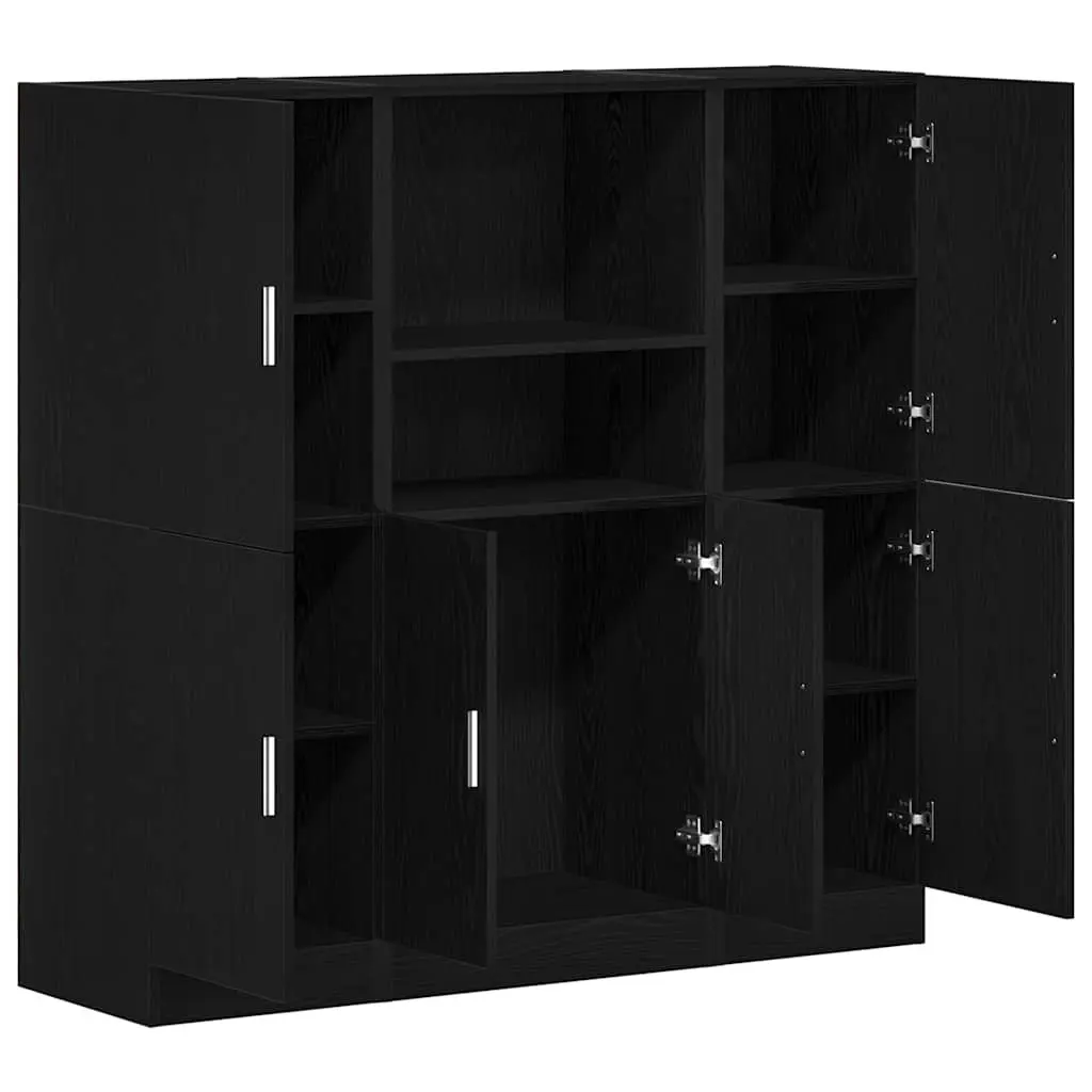 Black Kitchen Cabinet Set 3 Piece Wall Mount Storage Shelving Engineered Wood