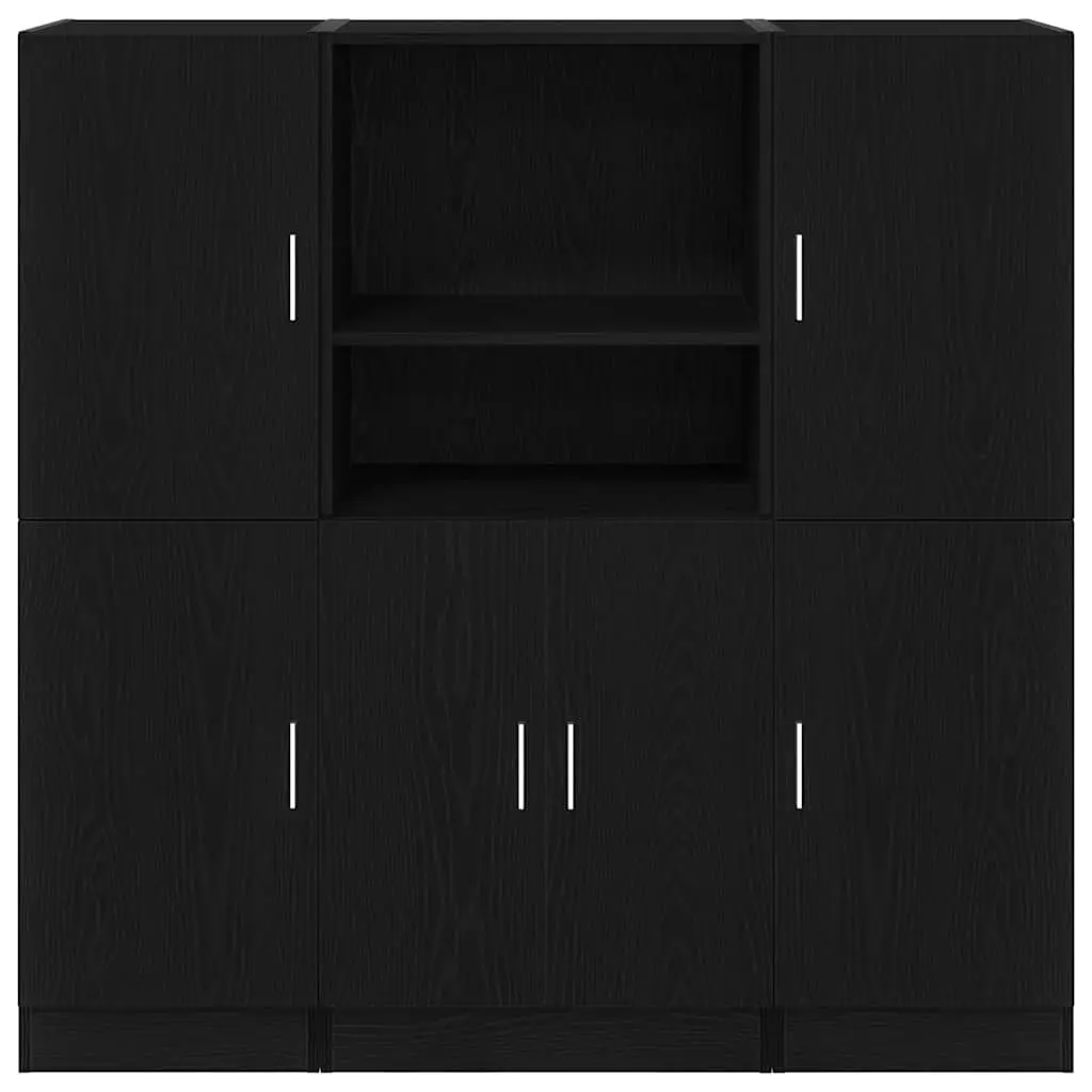 Black Kitchen Cabinet Set 3 Piece Wall Mount Storage Shelving Engineered Wood