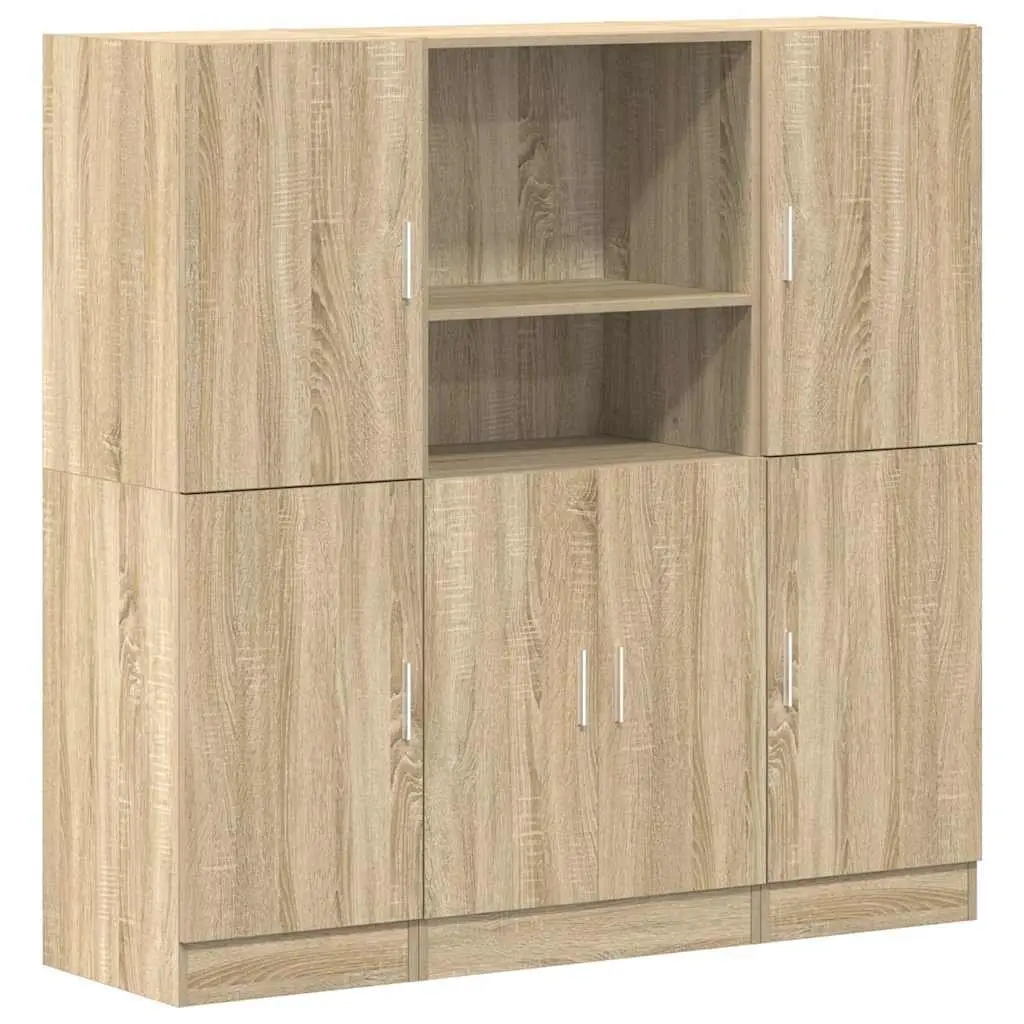 3 Piece Wall Mounted Kitchen Storage Shelves Engineered Wood Brown Cabinet Set