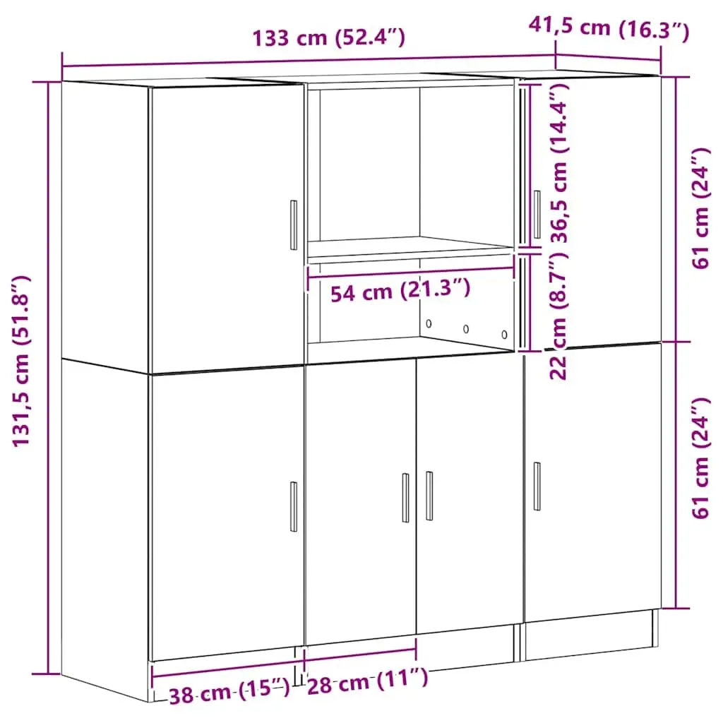 3 Piece Wall Mounted Kitchen Storage Shelves Engineered Wood Brown Cabinet Set