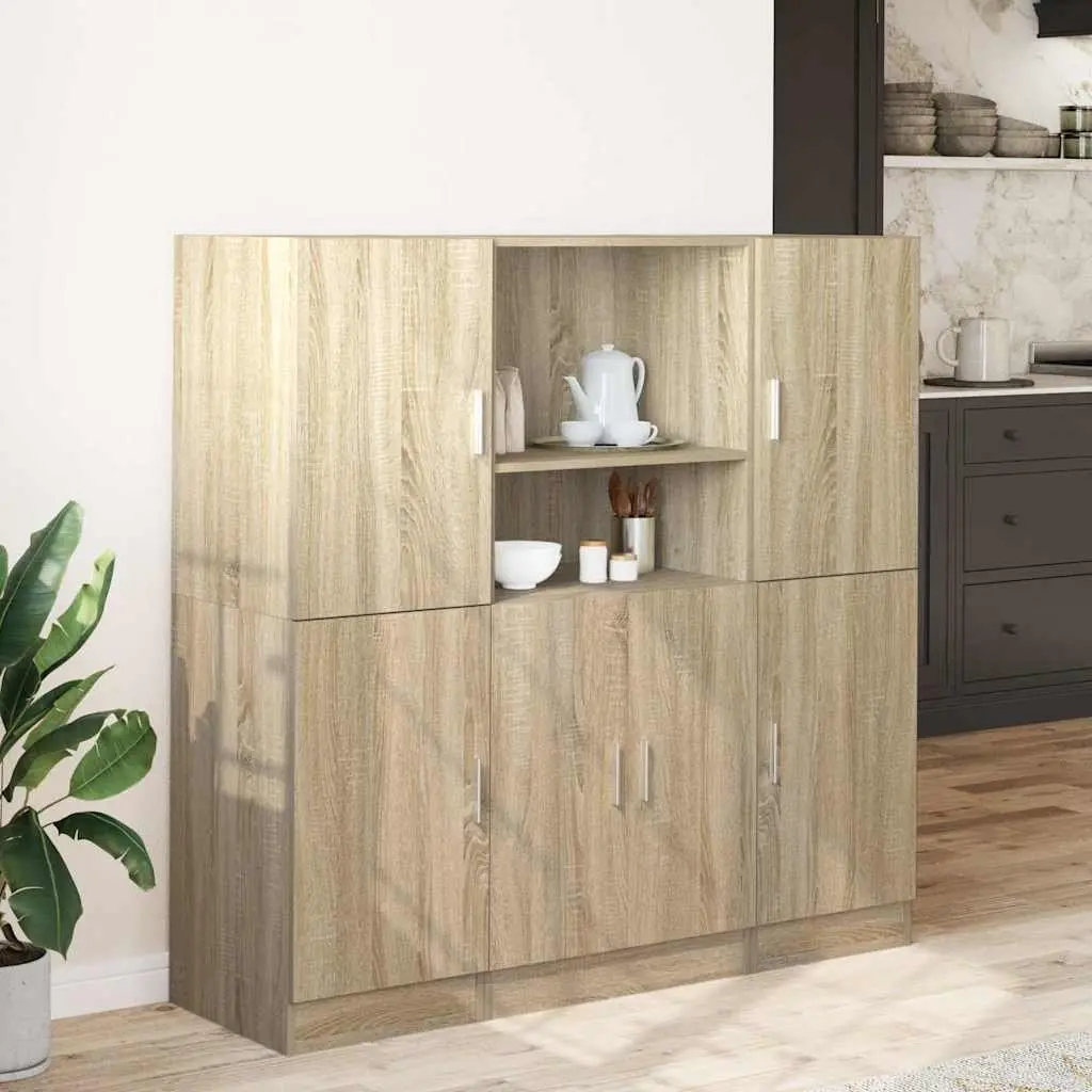 3 Piece Wall Mounted Kitchen Storage Shelves Engineered Wood Brown Cabinet Set