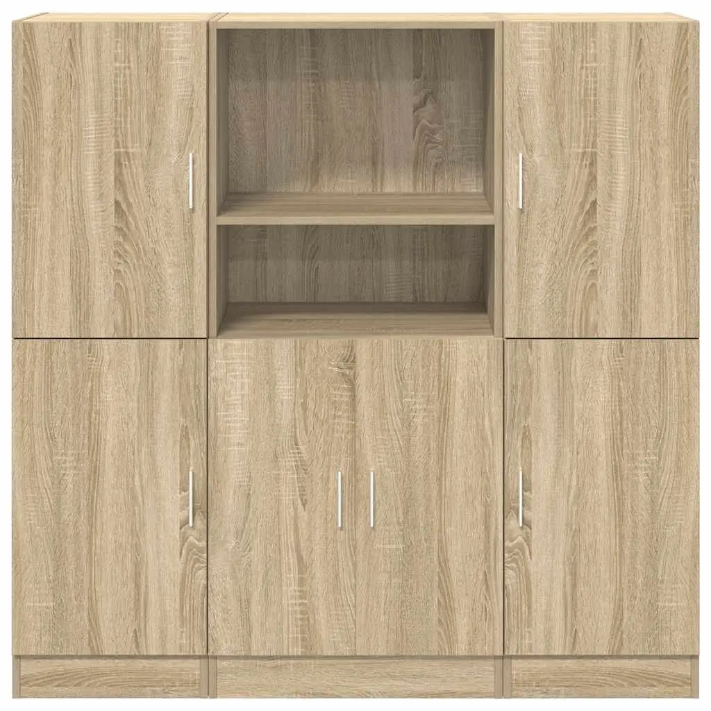 3 Piece Wall Mounted Kitchen Storage Shelves Engineered Wood Brown Cabinet Set