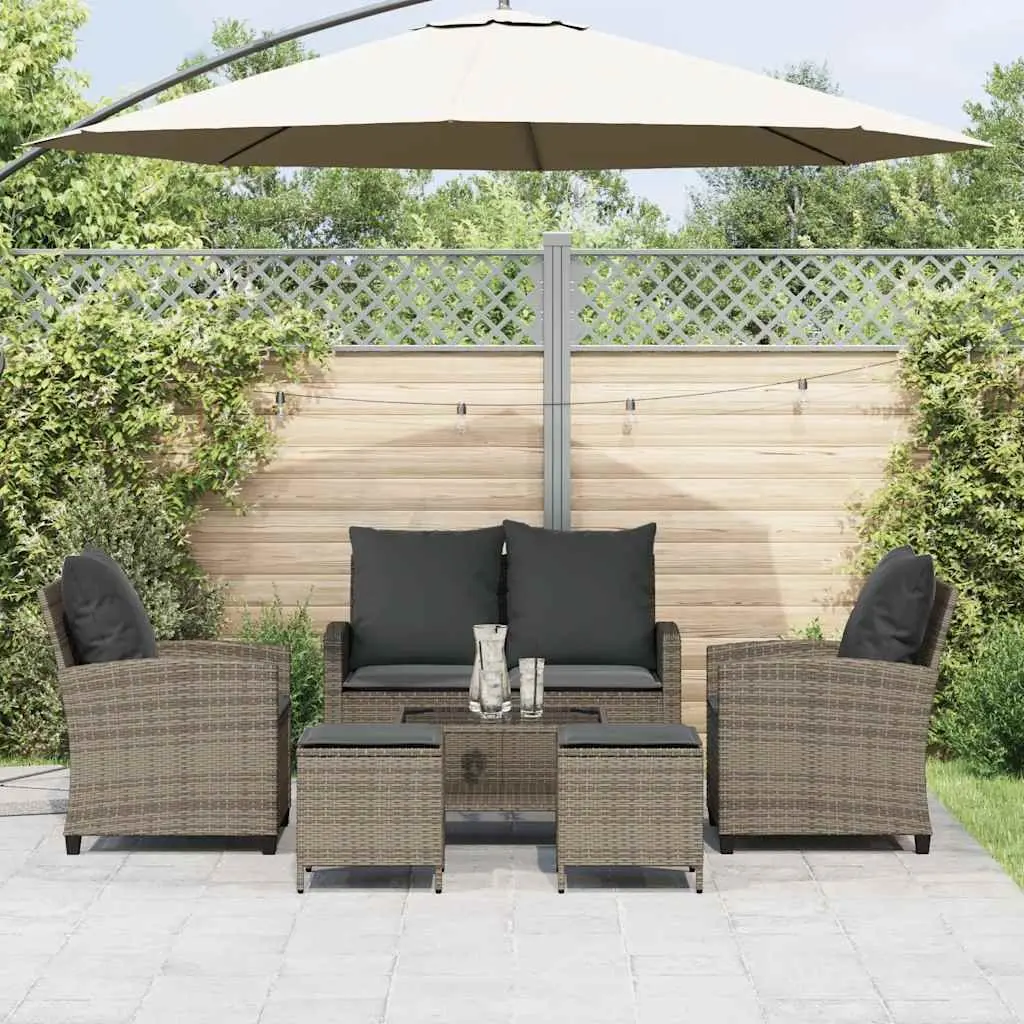 Garden Sofa Set 6 Piece Outdoor Furniture Grey Poly Rattan Patio Lounge with