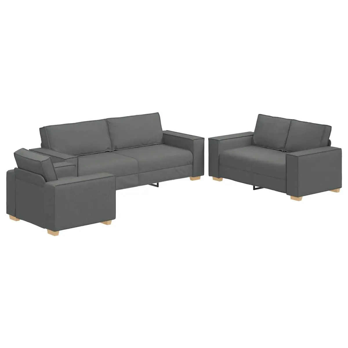 Sofa Set Grey Linen Blend 3 Piece 220cm Wide Contemporary Living Room Furniture