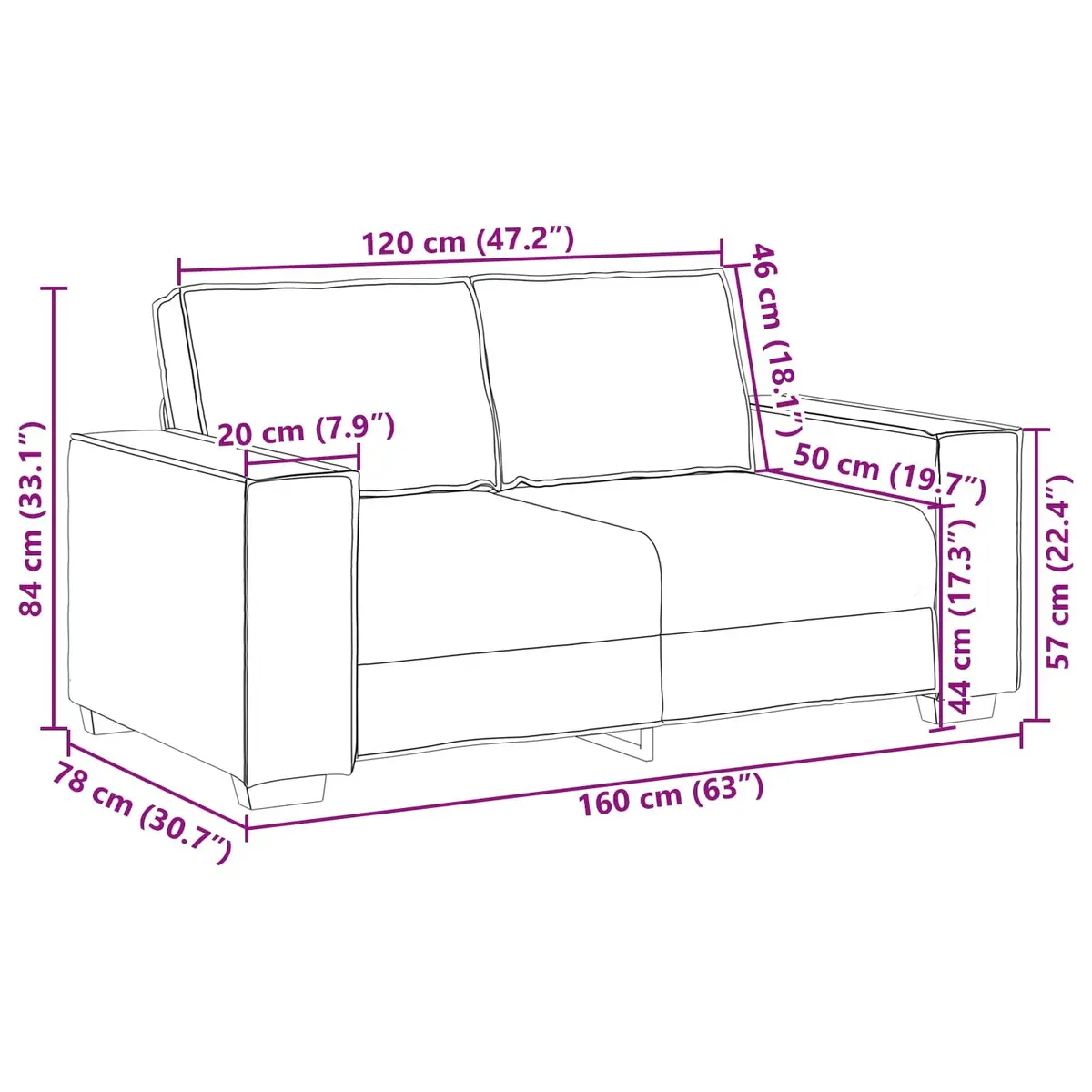 3 Piece Sofa Set Black Linen-Blend Fabric Living Room Furniture 2-Seater Chair