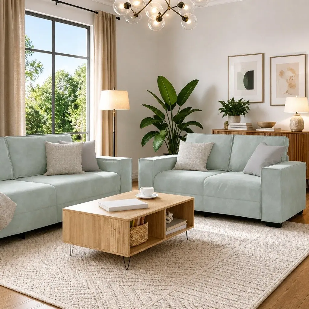 Grey Linen-Blend Sofa Set