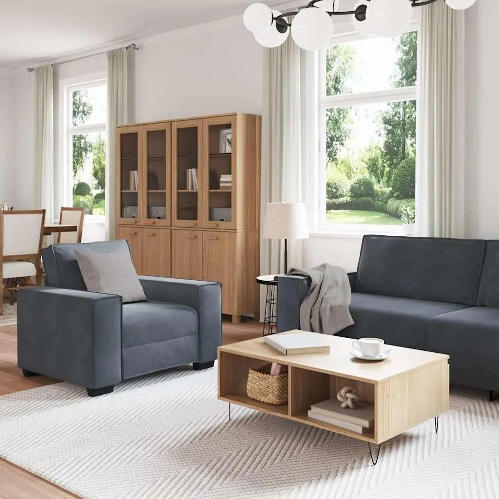 3 Piece Sofa Set Grey Velvet Living Room Furniture Lounge Seating Suite