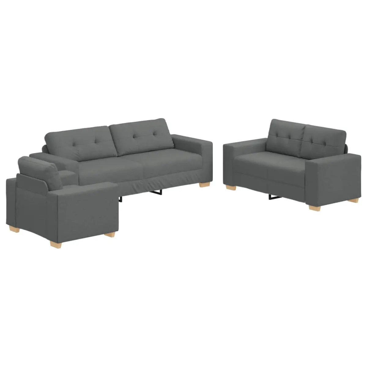 Modular Sofa Set 3-Piece Living Room Couch Grey Linen-blend Fabric Lounger