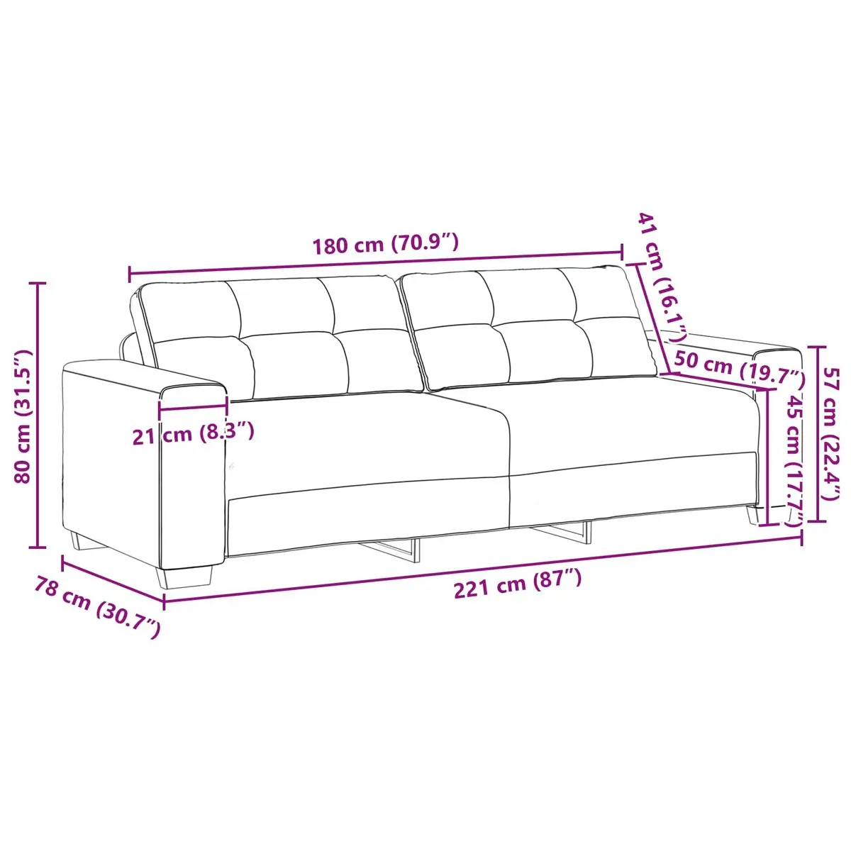Modular Sofa Set 3-Piece Living Room Couch Grey Linen-blend Fabric Lounger