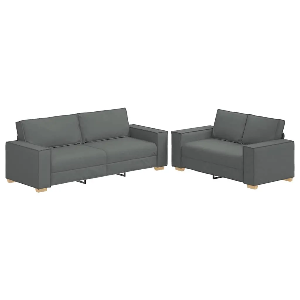 2 Piece Grey Sofa Set with Cushions Living Room Lounge Furniture Couch
