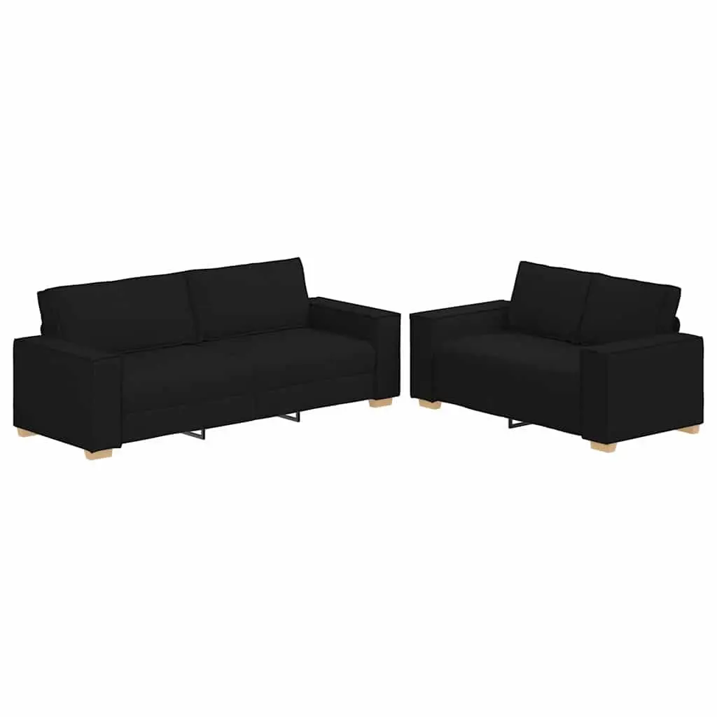 2 Piece Sofa Set with Cushions Black Fabric Living Room Lounge Couch Armrests