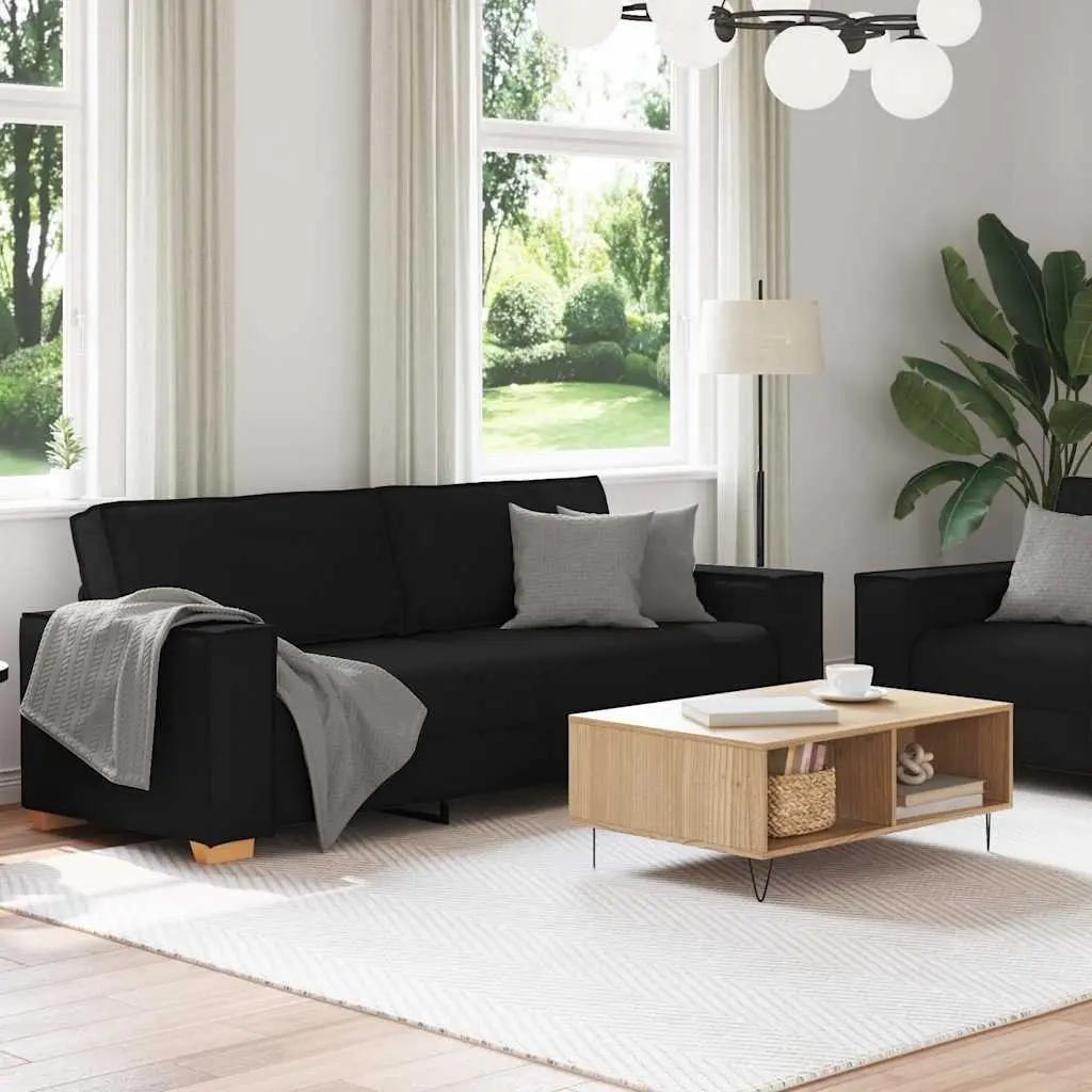 2 Piece Sofa Set with Cushions Black Fabric Living Room Lounge Couch Armrests