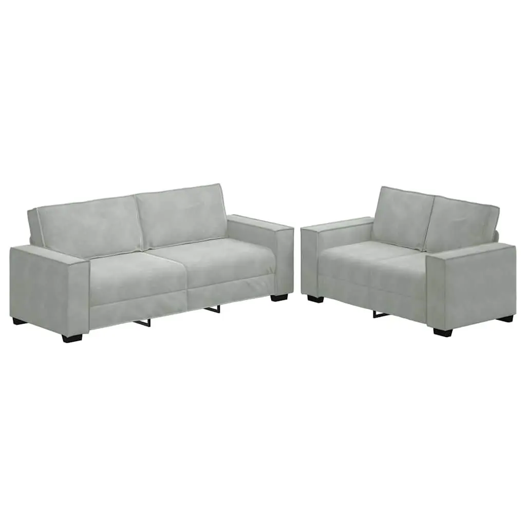 2 Piece Sofa Set Grey Velvet Upholstery Thickly Padded Seating
