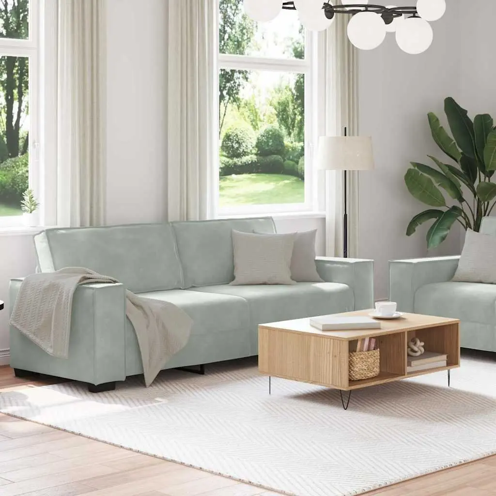 2 Piece Sofa Set Grey Velvet Upholstery Thickly Padded Seating
