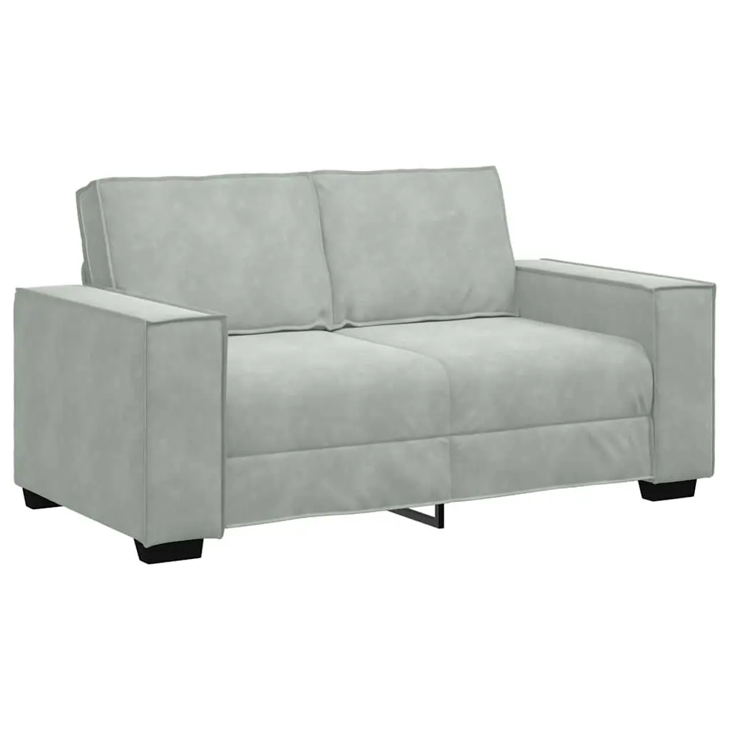 2 Piece Sofa Set Grey Velvet Upholstery Thickly Padded Seating