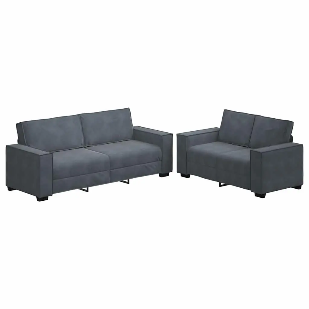 2 Piece Sofa Set Grey Velvet Lounge Suite Living Room Furniture Armrests