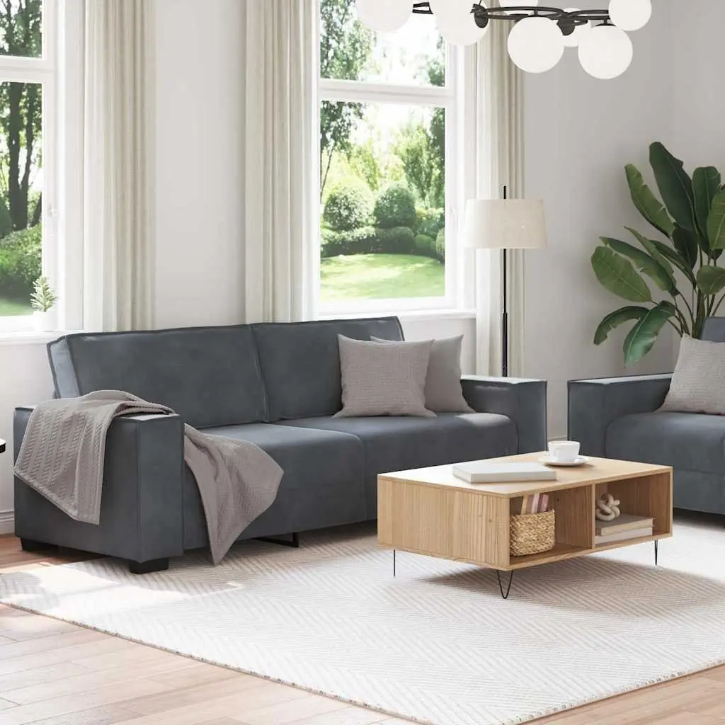 2 Piece Sofa Set Grey Velvet Lounge Suite Living Room Furniture Armrests