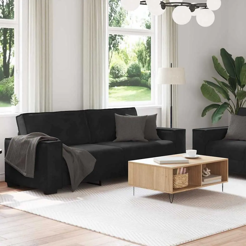 2 Piece Sofa Set Black Velvet Upholstery Thickly Padded Seating