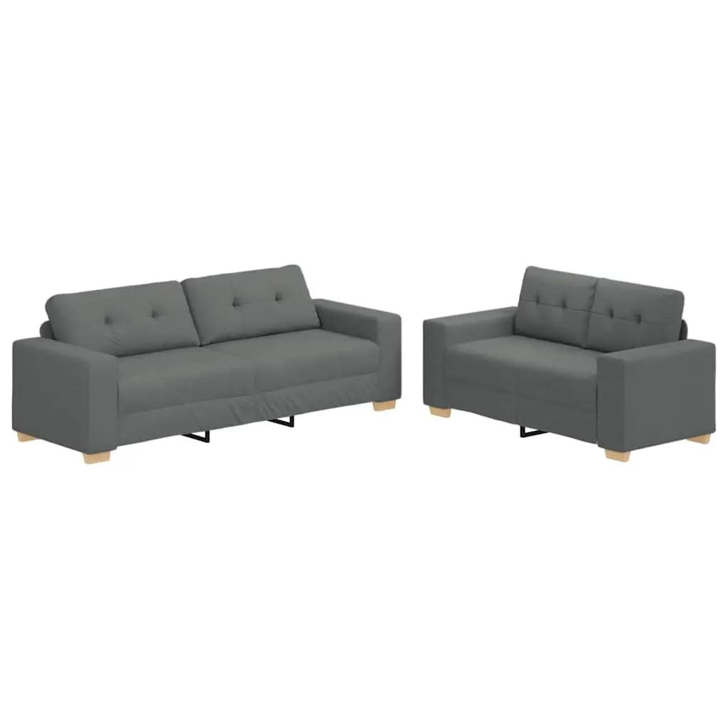 Sofa Set Grey Fabric 2 Piece Lounge Suite Living Room Furniture Armrests