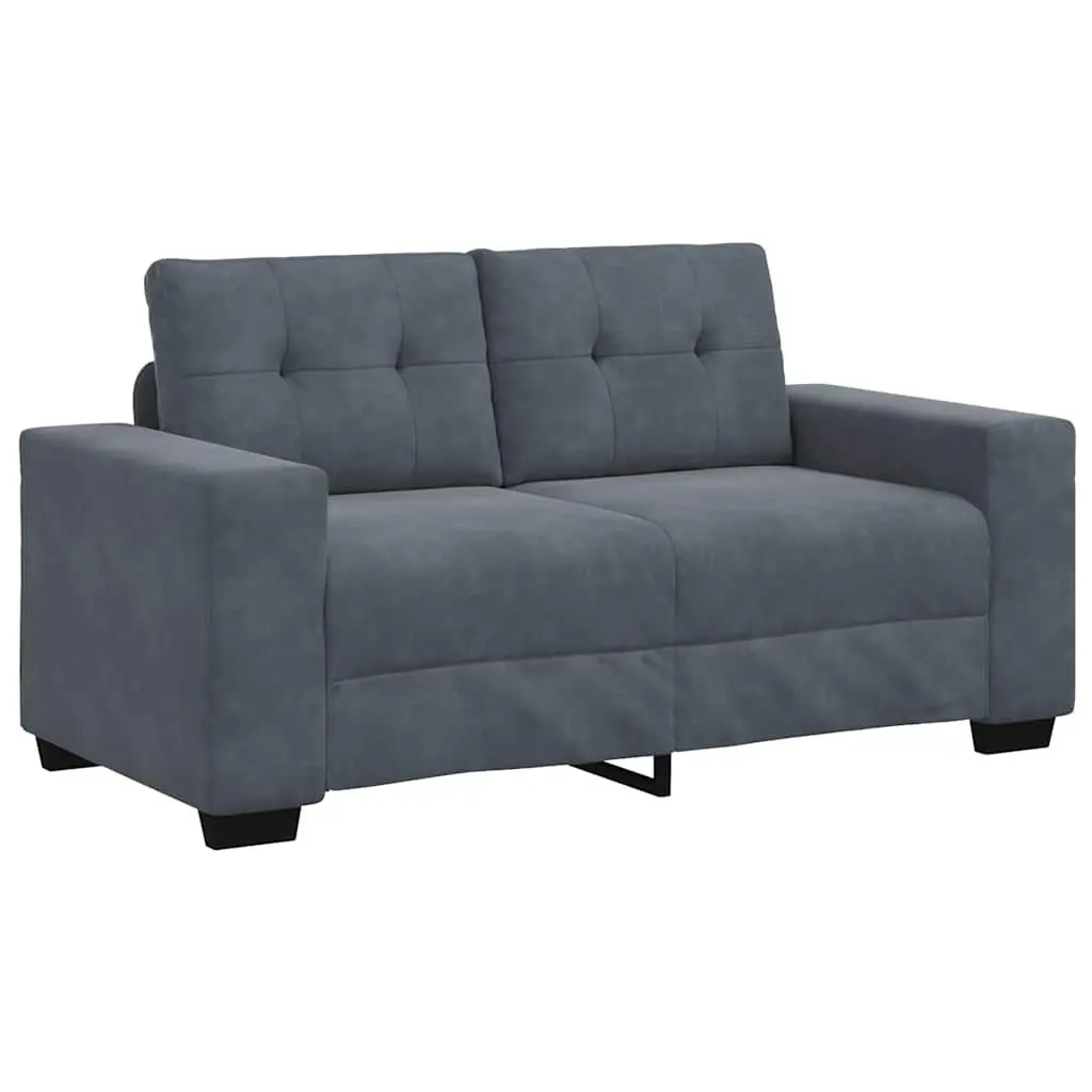 2 Piece Sofa Set Grey Velvet Upholstery Wide Armrests Thickly Padded