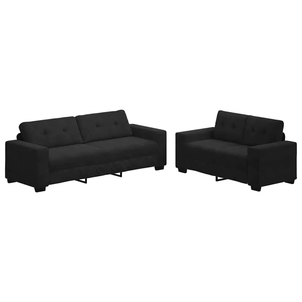 2 Piece Sofa Set Black Velvet Lounge Suite Comfortable Padded Seat Armrests