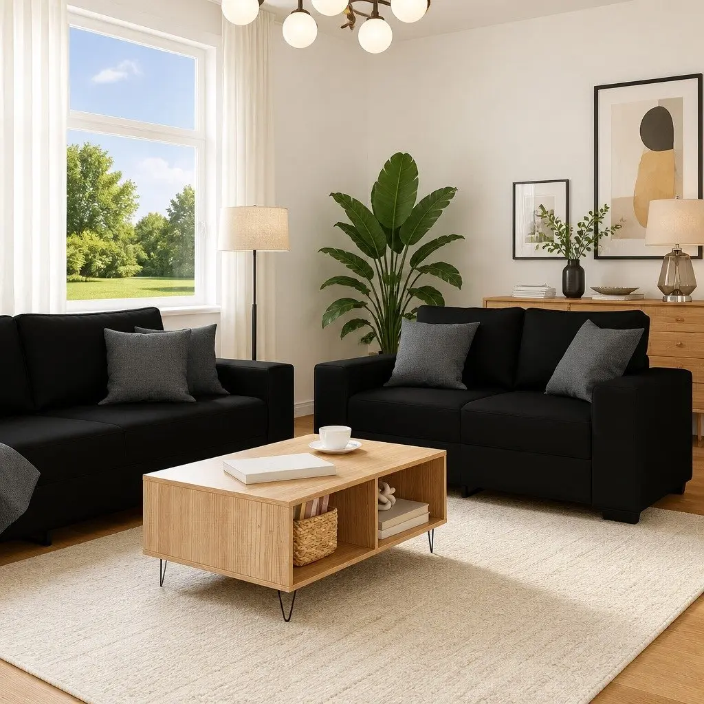 2 Piece Black Sofa Set