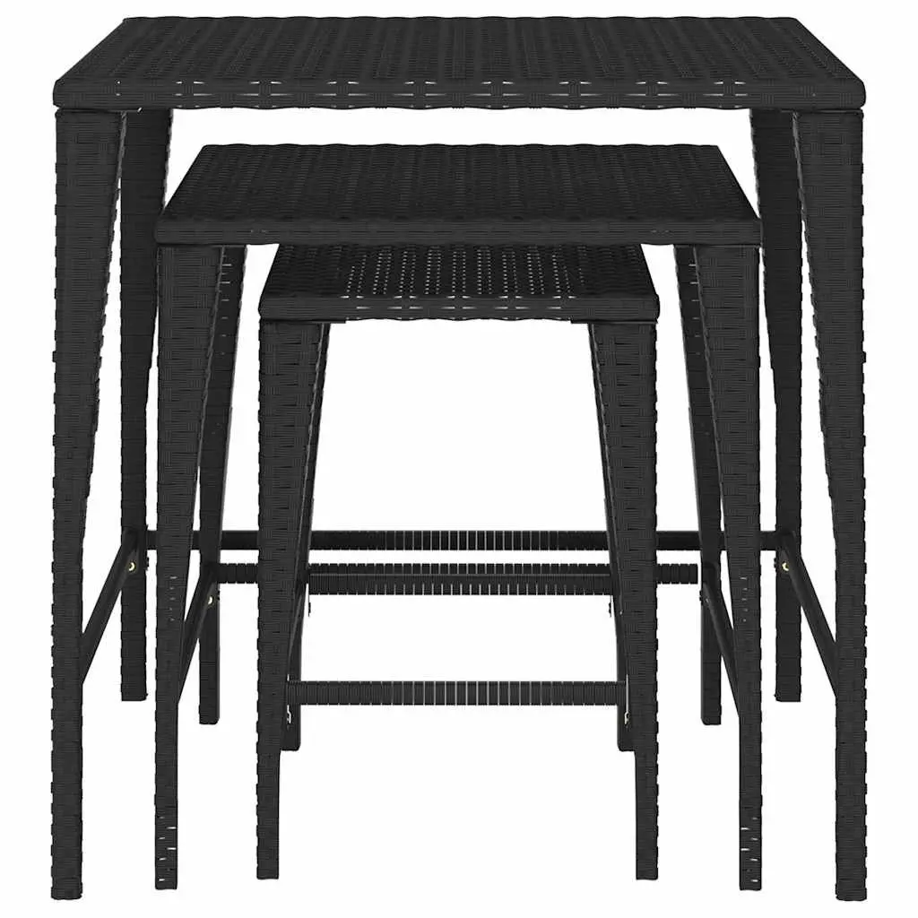 Outdoor Nesting Tables 3 Piece Set Black Garden Patio Furniture Stackable Design