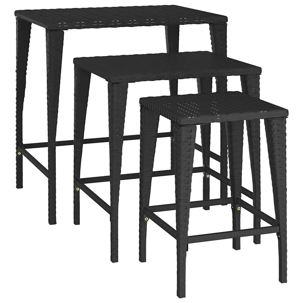 Outdoor Nesting Tables 3 Piece Set Black Garden Patio Furniture Stackable Design
