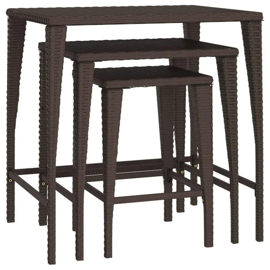 Garden Nesting Tables Stackable Brown 3 Piece Outdoor Furniture