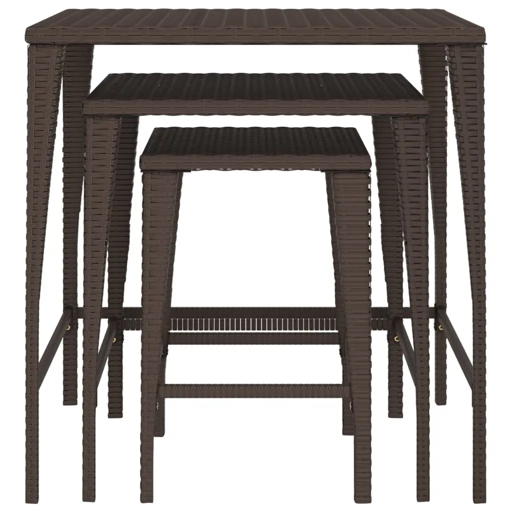 Garden Nesting Tables Stackable Brown 3 Piece Outdoor Furniture