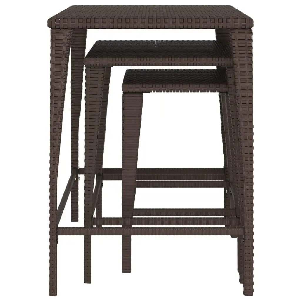 Garden Nesting Tables Stackable Brown 3 Piece Outdoor Furniture