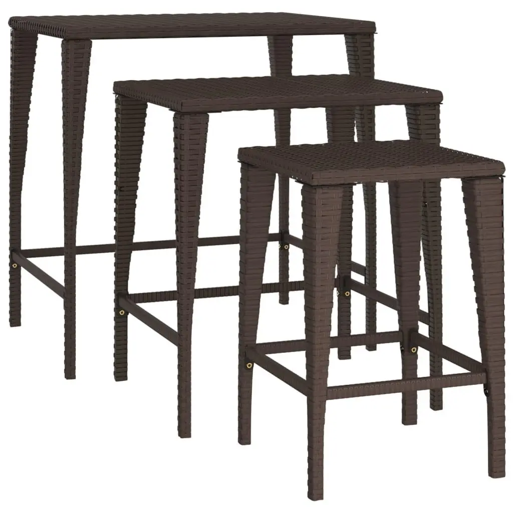 Garden Nesting Tables Stackable Brown 3 Piece Outdoor Furniture