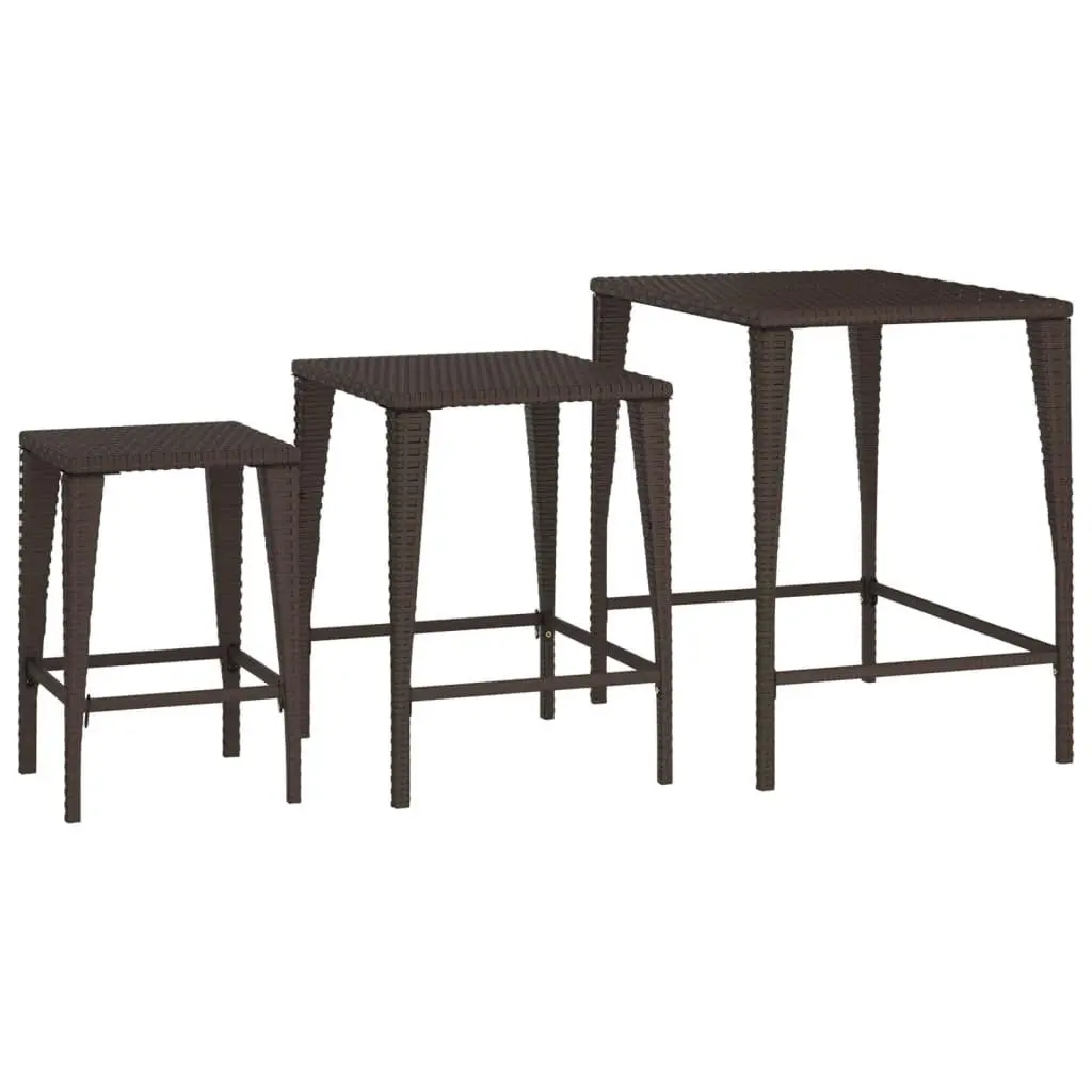 Garden Nesting Tables Stackable Brown 3 Piece Outdoor Furniture