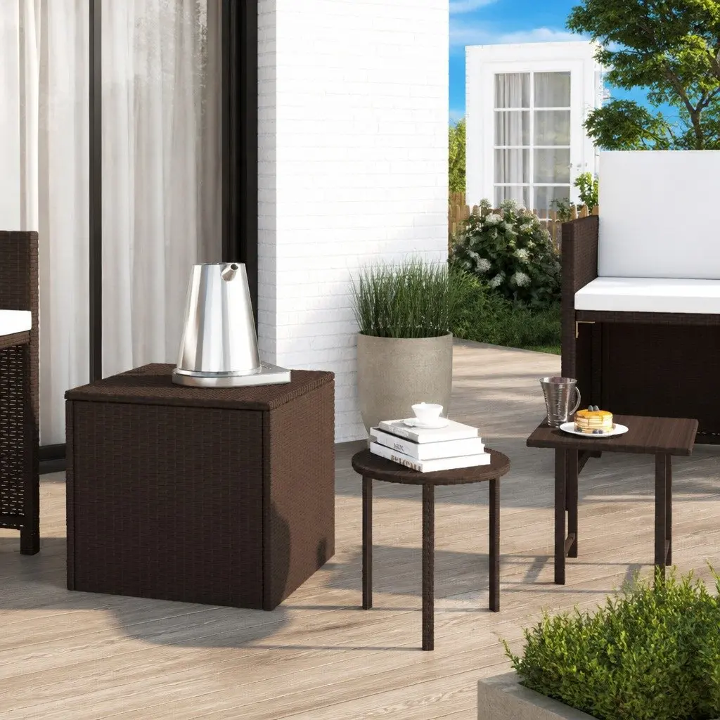 Garden Side Tables Set Brown Outdoor Patio Furniture 3 Piece