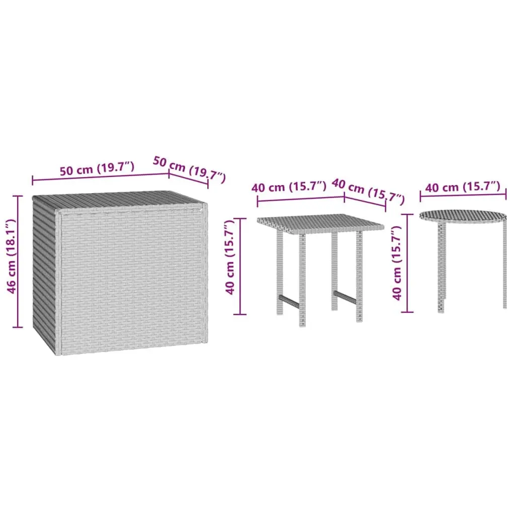 Garden Side Tables Set Brown Outdoor Patio Furniture 3 Piece